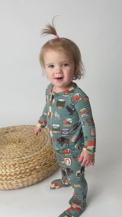 My First  National Parks Adventure Double Zip Onesie | Wildlife Baby Outfit | Rayn’s Tiny Stitches