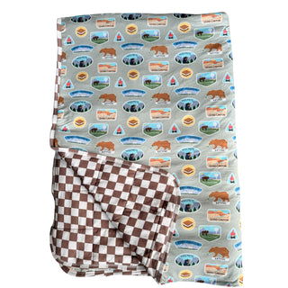 green toddler checkered blanket for campfires