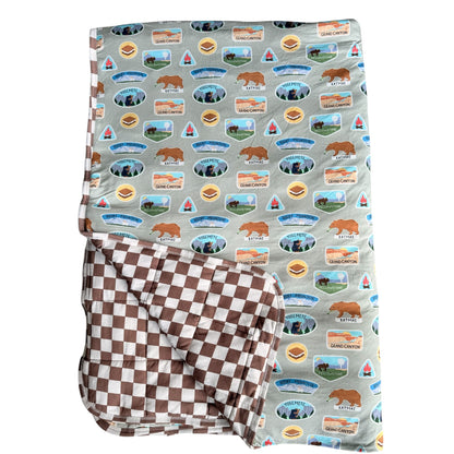 green toddler checkered blanket for campfires