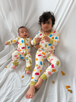 My First Snack Bamboo Pajamas – Green & Pink Lining Toddler PJs | Rayn’s Tiny Stitches