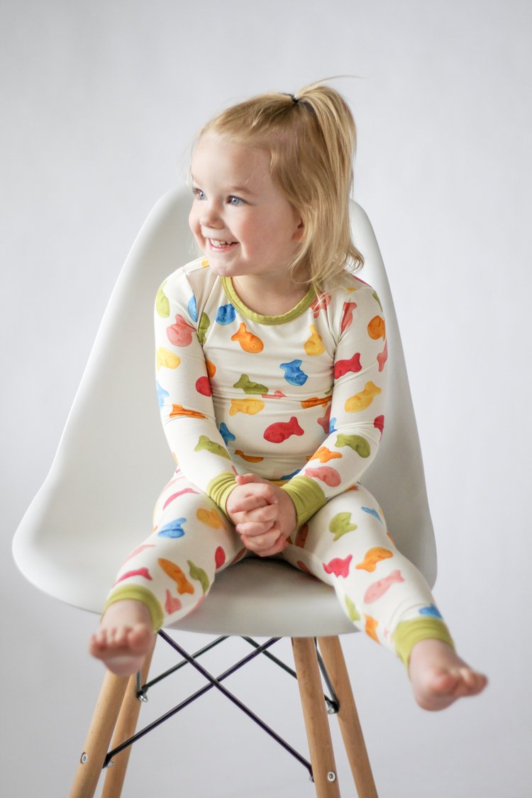 My First Snack Bamboo Pajamas – Green & Pink Lining Toddler PJs | Rayn’s Tiny Stitches