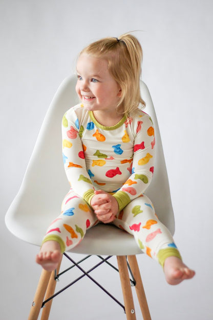 My First Snack Bamboo Pajamas – Green & Pink Lining Toddler PJs | Rayn’s Tiny Stitches