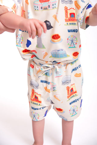 Windy City Chicago Kids 2 Piece Short Set | Oversized Shirt & Drawstring Shorts
