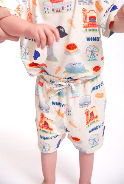 Windy City Chicago Kids 2 Piece Short Set | Oversized Shirt & Drawstring Shorts