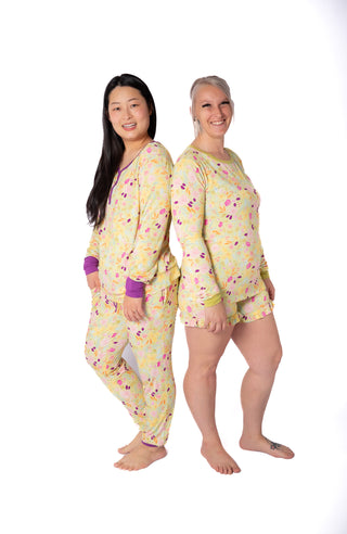 My First Bloom Garden Women’s Bamboo Pajama Set – Frill Shorts & Crew Neck